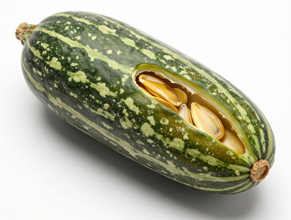 Cáscara de semilla de calabaza verde y semillas abiertas sobre superficie natural, mostrando su interior rico en aceites, fotografía macro con luz cálida que resalta los tonos dorados y verdes de los tejidos internos